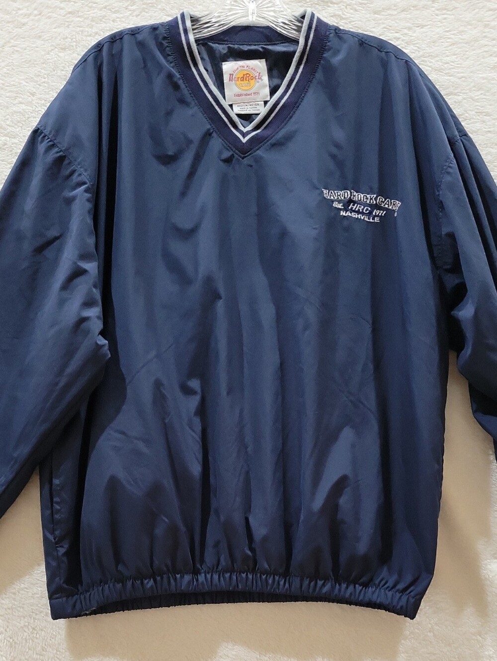 Hard Rock Cafe Navy Blue V-Neck Windbreaker Pullover Mens Medium Nashville